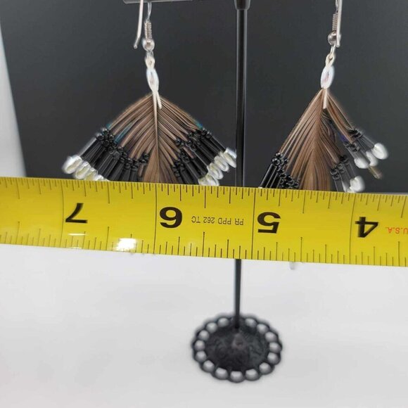 Beaded peacock feather earrings. GUC - Picture 7 of 7